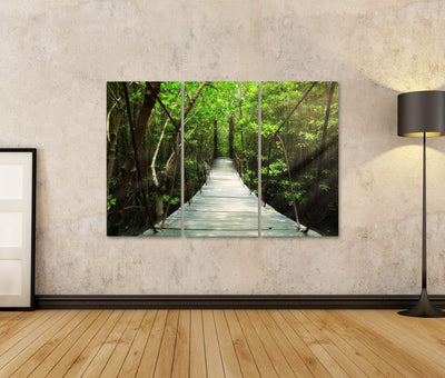 islandburner Bild Bilder auf Leinwand Hängebrücke im Wald Wandbild, Poster, Leinwandbild MZN 130x80c