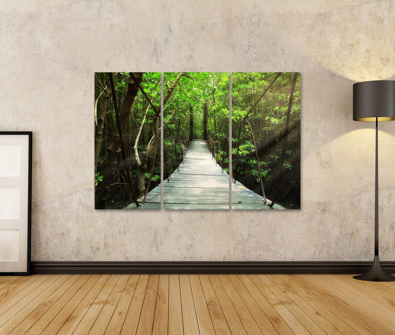 islandburner Bild Bilder auf Leinwand Hängebrücke im Wald Wandbild, Poster, Leinwandbild MZN 130x80c