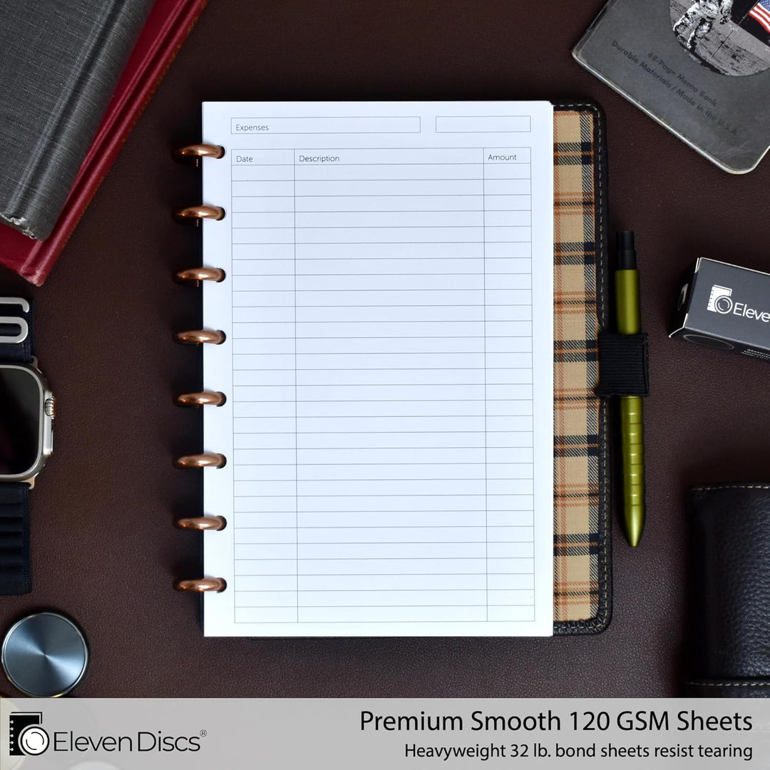 Eleven Discs Discbound Paper, Junior Size Expense Log-Blätter – Premium 120 g/m² schwere Notizbuch-