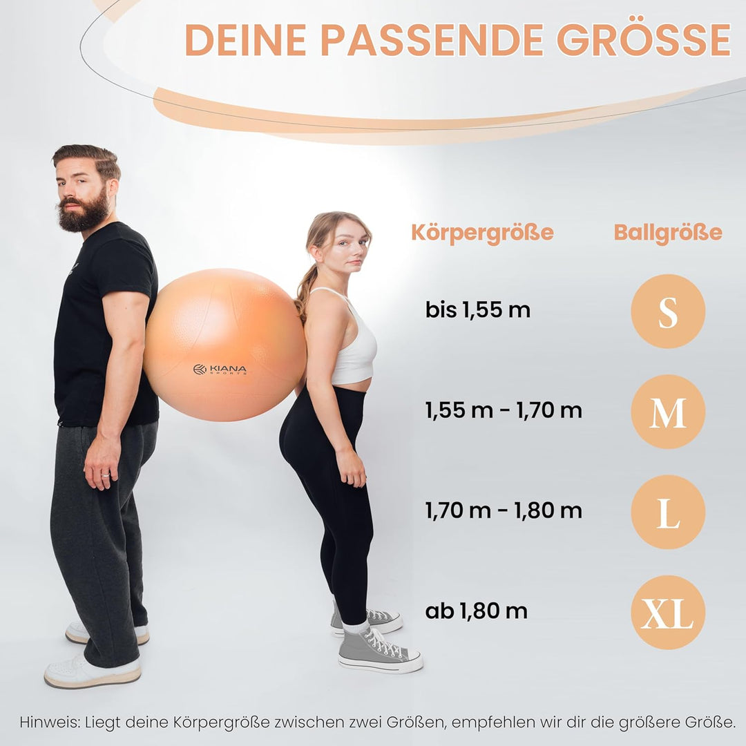 KIANA SPORTS® Gymnastikball &amp; Sitzball - 4 Grössen - Deutsche Entwicklung - Rutschfester Yoga Ball m