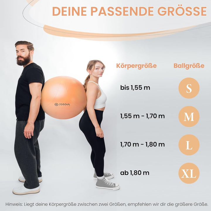 KIANA SPORTS® Gymnastikball &amp; Sitzball - 4 Grössen - Deutsche Entwicklung - Rutschfester Yoga Ball m