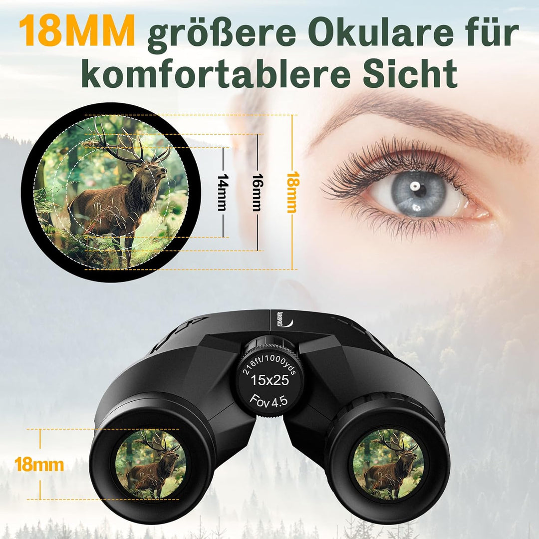 Aurosports 15X25 Kompaktes Fernglas für Erwachsene und Kinder - Fernglas Erwachsene High Definition,