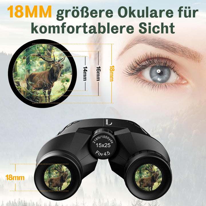 Aurosports 15X25 Kompaktes Fernglas für Erwachsene und Kinder - Fernglas Erwachsene High Definition,