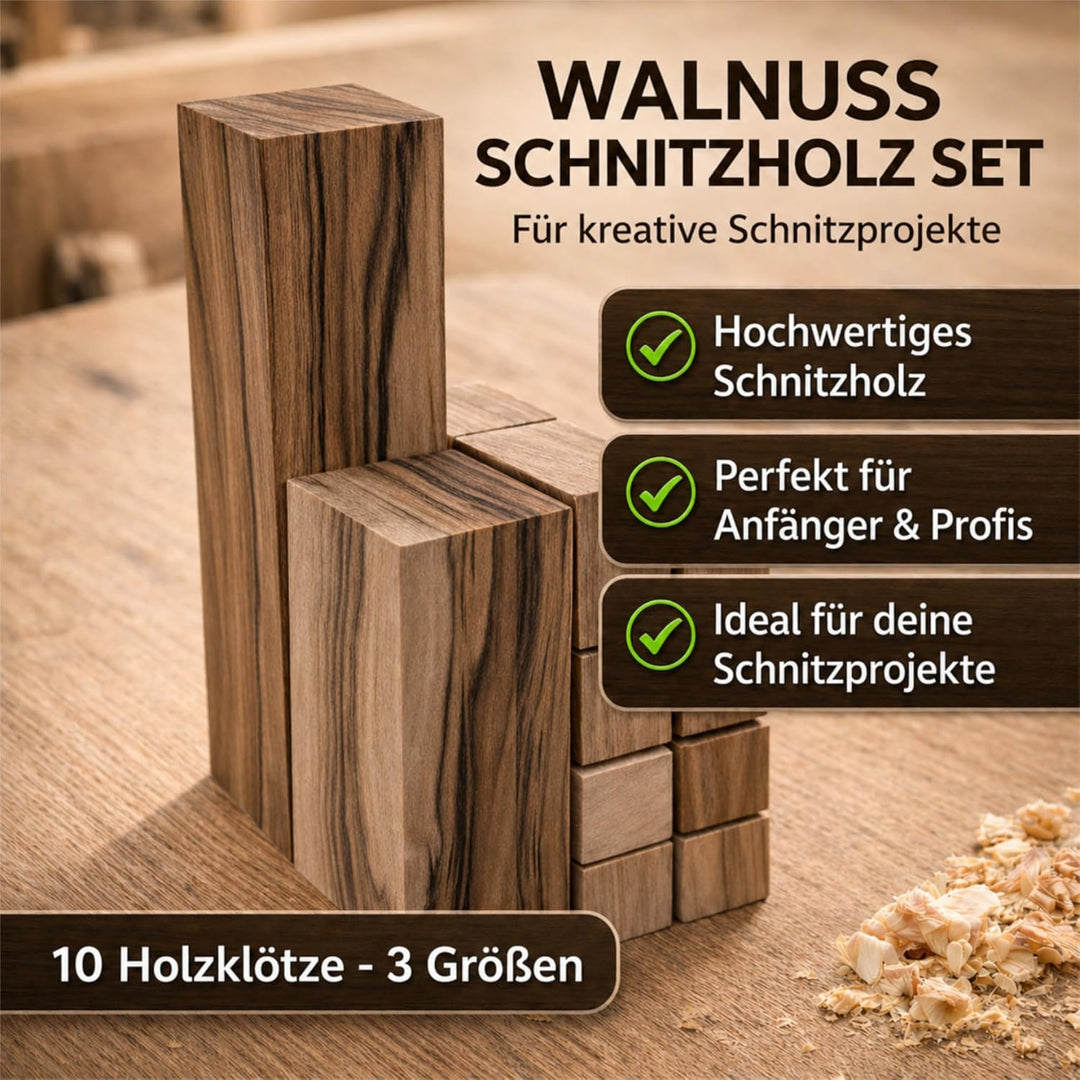 EdpaS Walnuss Schnitzholz Set 10 Stück – Schnitzrohlinge aus Walnussholz in 3 Grössen, Holzklötze zu