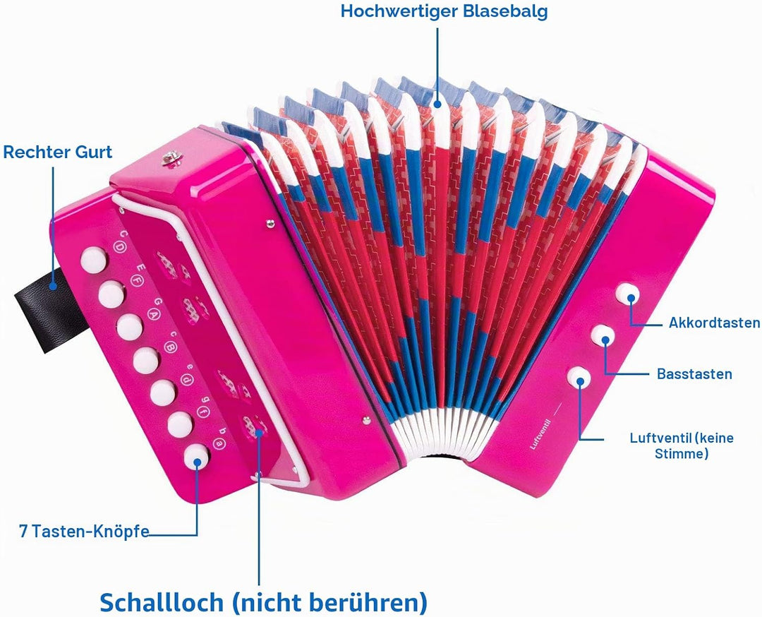 Akkordeon,Horse Akkordeon 10 Tasten Musikinstrumente Leicht und Umweltfreundlich (Rosarot) Rosarot-1