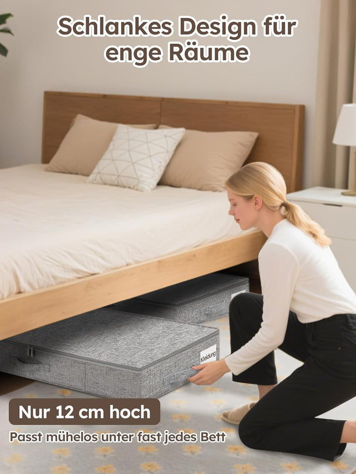JUPELI 12cm Unterbettkommode,85x40x12 cm, Strukturverstärkung, Faltbare Aufbewahrungsbox aus Leinens