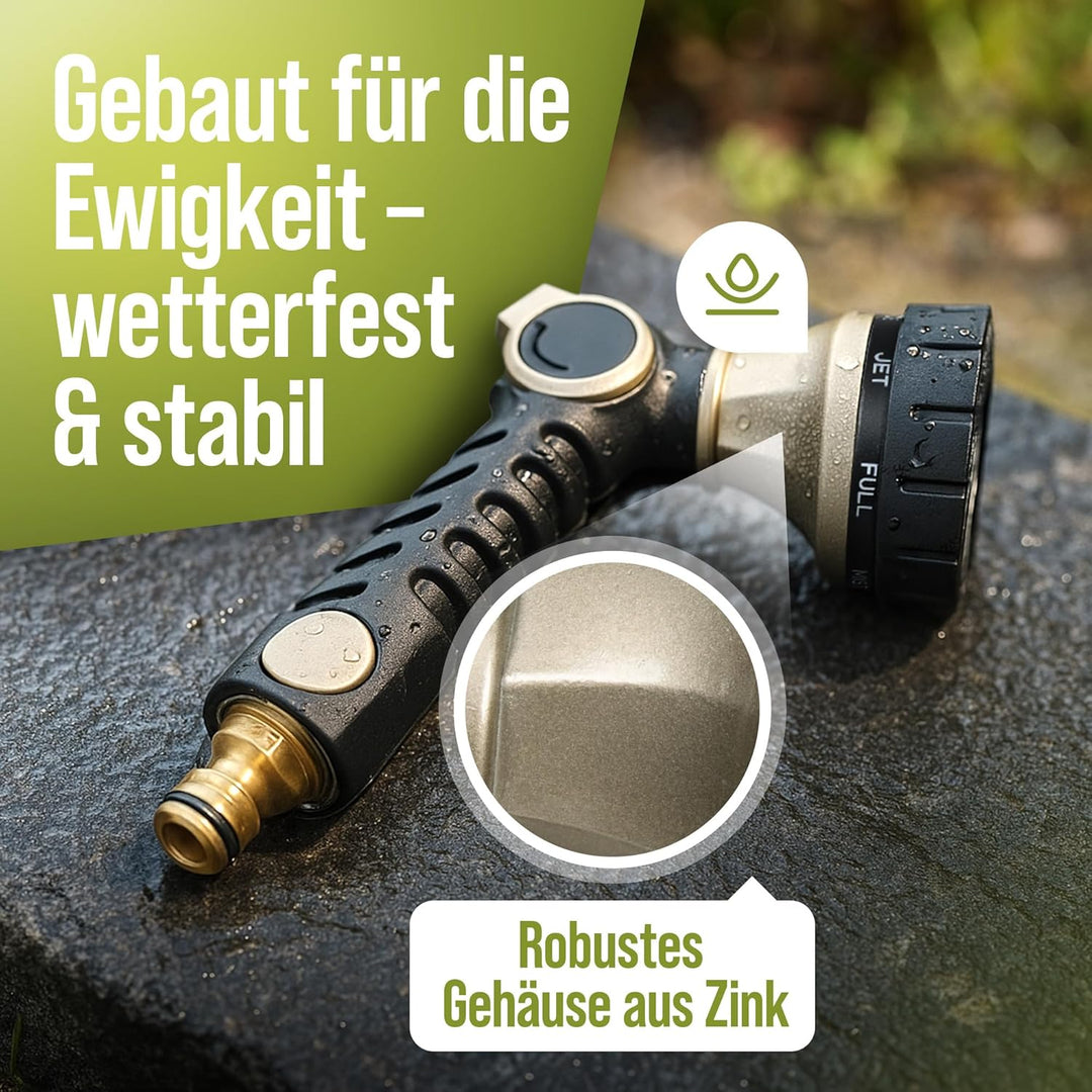 rainfactory Düse für Gartenschlauch [Sprühkopf mit 7 Modi] Gartenbrause mit kühlender Funktion | Bra