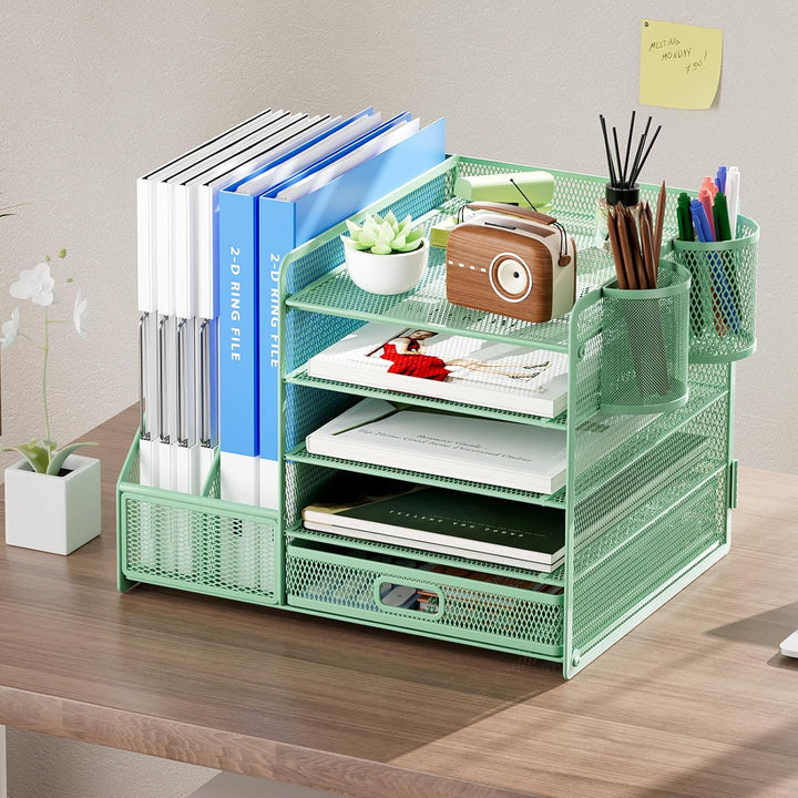 Marbrasse Schreibtisch Organizer mit Aktenhalter, 5 Ebenen Papier Briefablage mit Schublade und 2 St