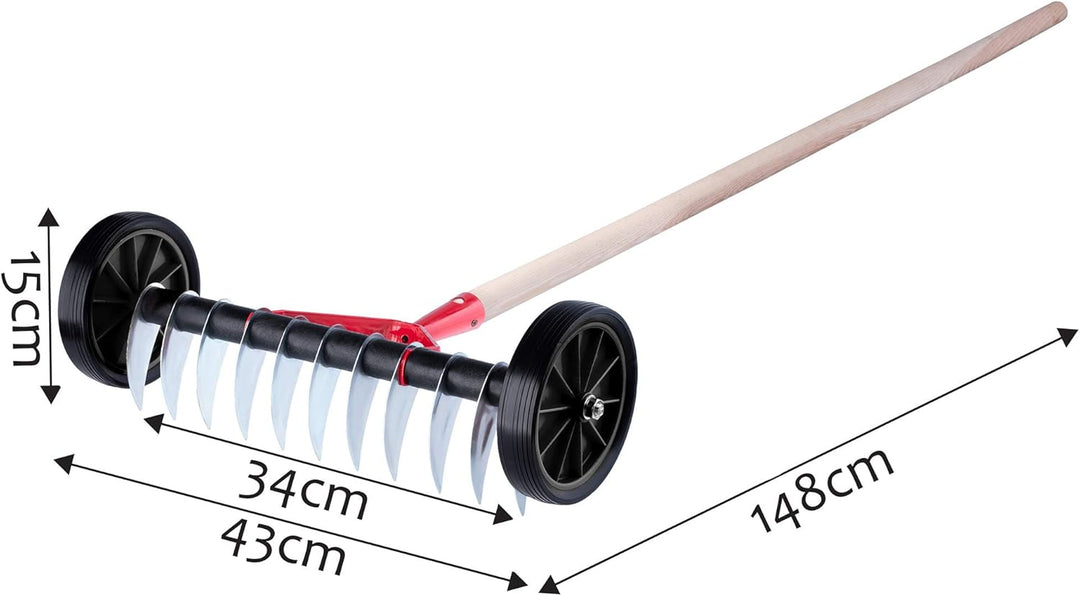 KADAX Rasenlüfter mit Rädern, Gartenkralle für Rasen, Garten, Moos, Schneidrechen aus Metall, manuel