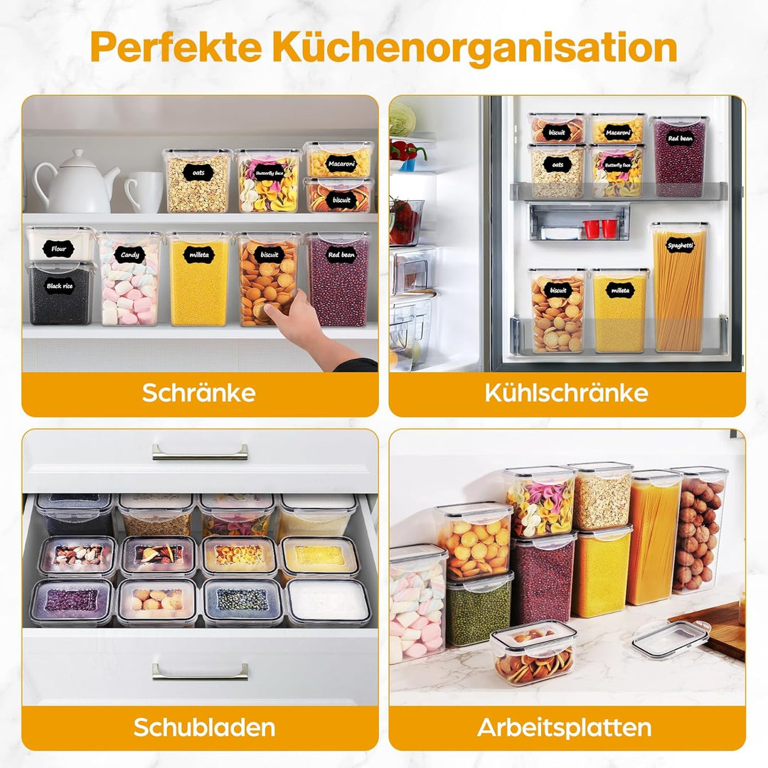 YASHE 24 Stück Vorratsdosen mit Deckel, Luftdicht Vorratsdosen Set, Kunststoff BPA-freie, Frischhalt