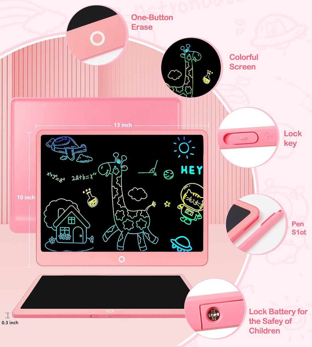 Bunte LCD Schreibtafel Kinder 16 Zoll, Maltafel Zaubertafel Digital Zeichnen Writing Tablet Ektronis