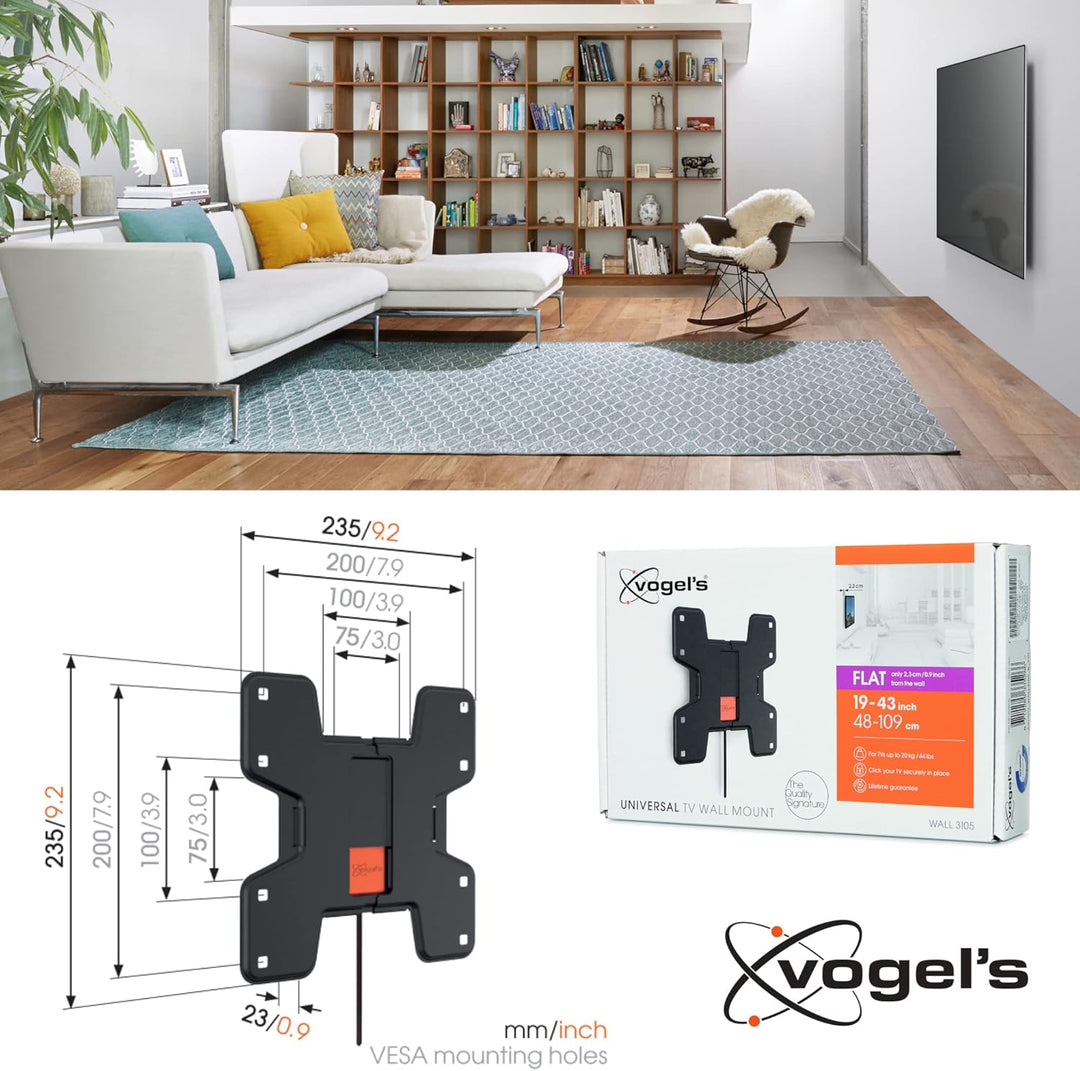 Vogel's WALL 3105 flache TV Wandhalterung für 19-43 Zoll Fernseher, max. 20 kg, max. VESA 200 x 200,