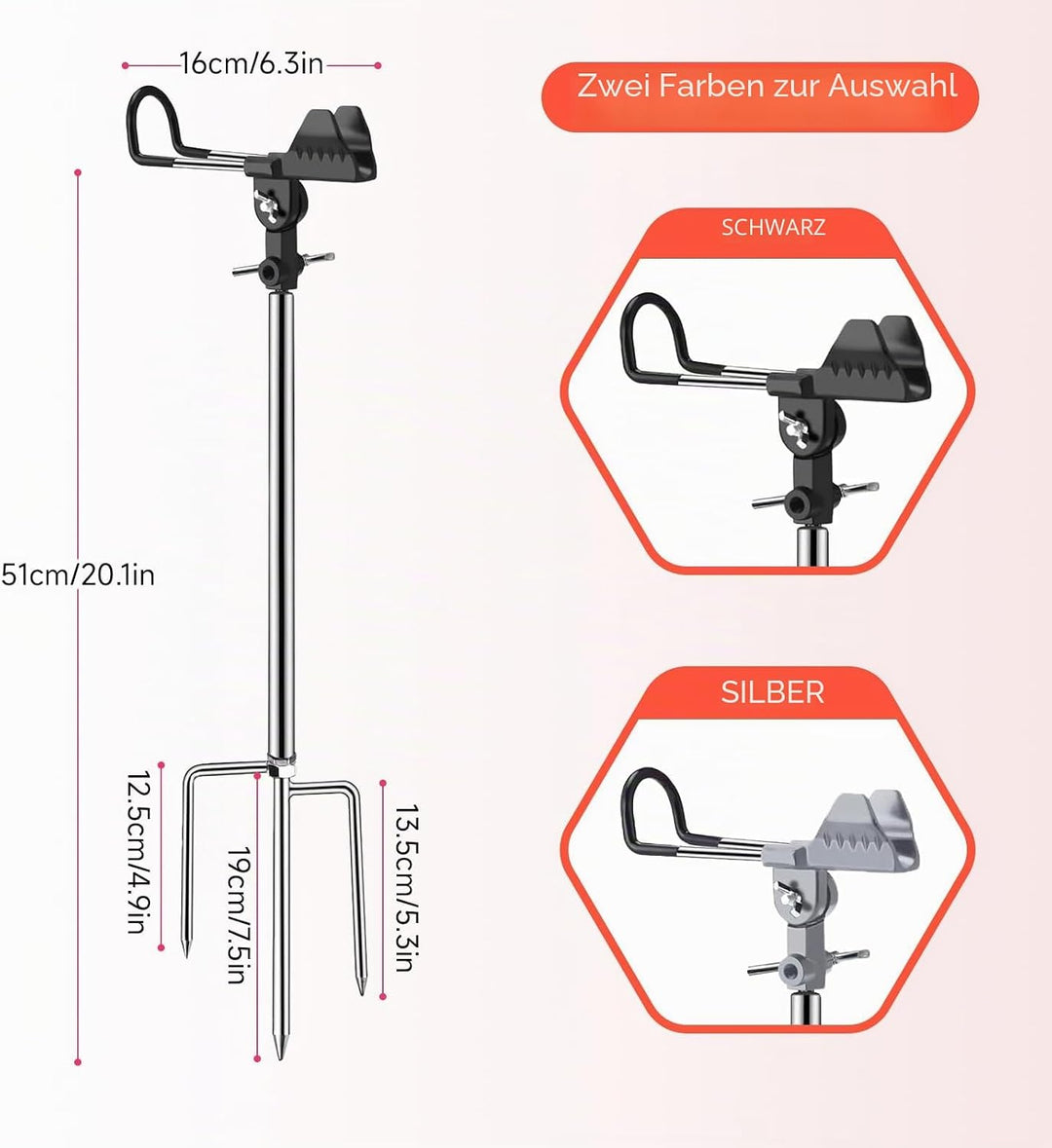 2 Stück Angelrutenhalter Edelstahl, 360° Verstellbar, Abnehmbar &amp; Leicht Tragbar, Universal Rutenhal