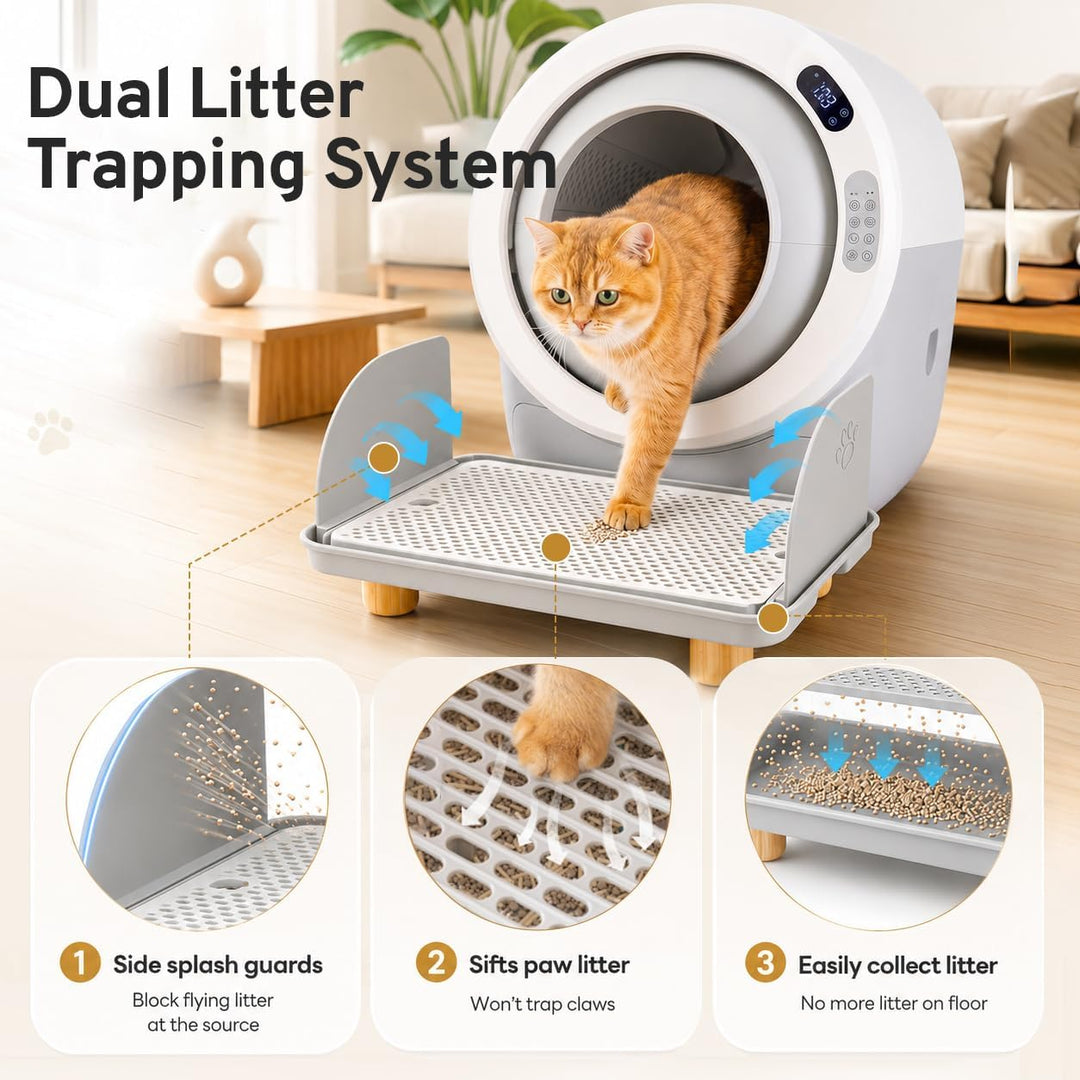 Katzenstreu Rampe mit Filterfunktion - rutschfeste Katzentoilettenstufe mit 4cm Hohe Holzfüsse - Kat