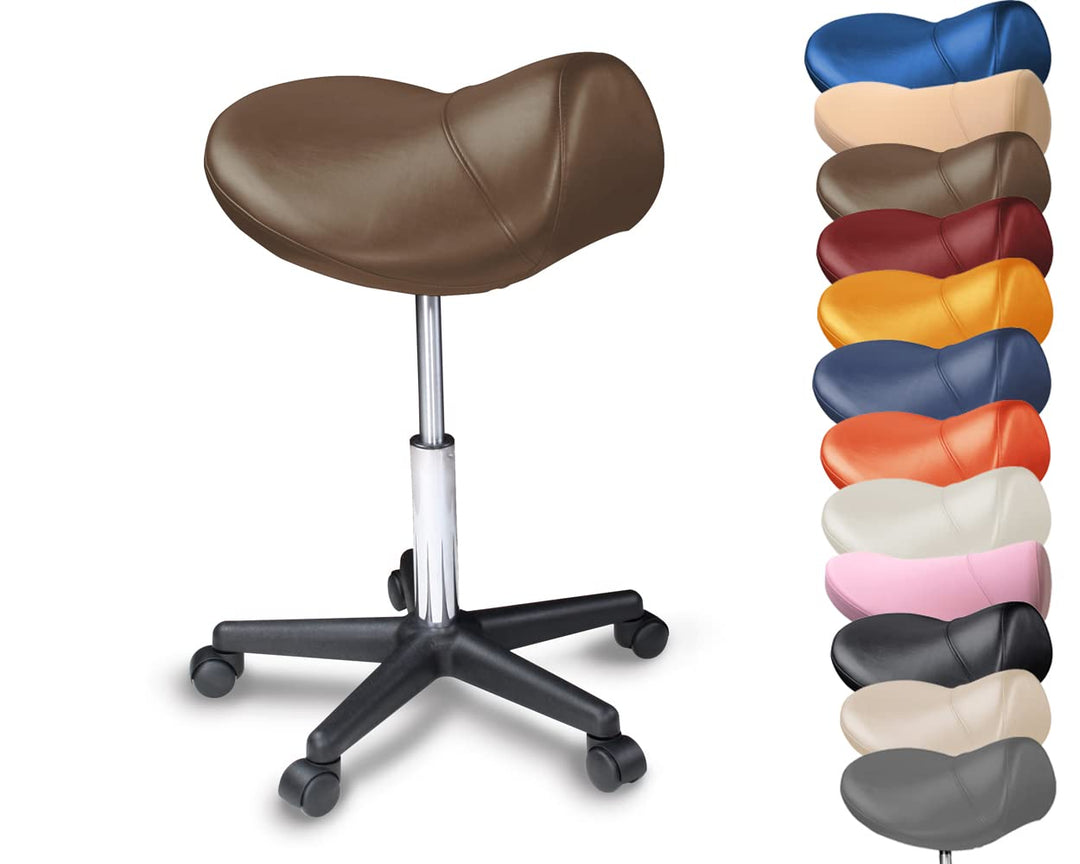 Sattelhocker - Extra breiter Sattelsuhl - Drehhocker Arbeitshocker Rollhocker mit Sattelsitz für Bür