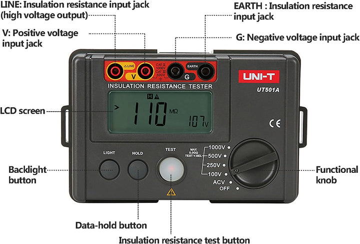 Isolierung Widerstand Tester, UT501A LCD Isolationsmessgerät Isolationstester, Digital Megaohmmeter