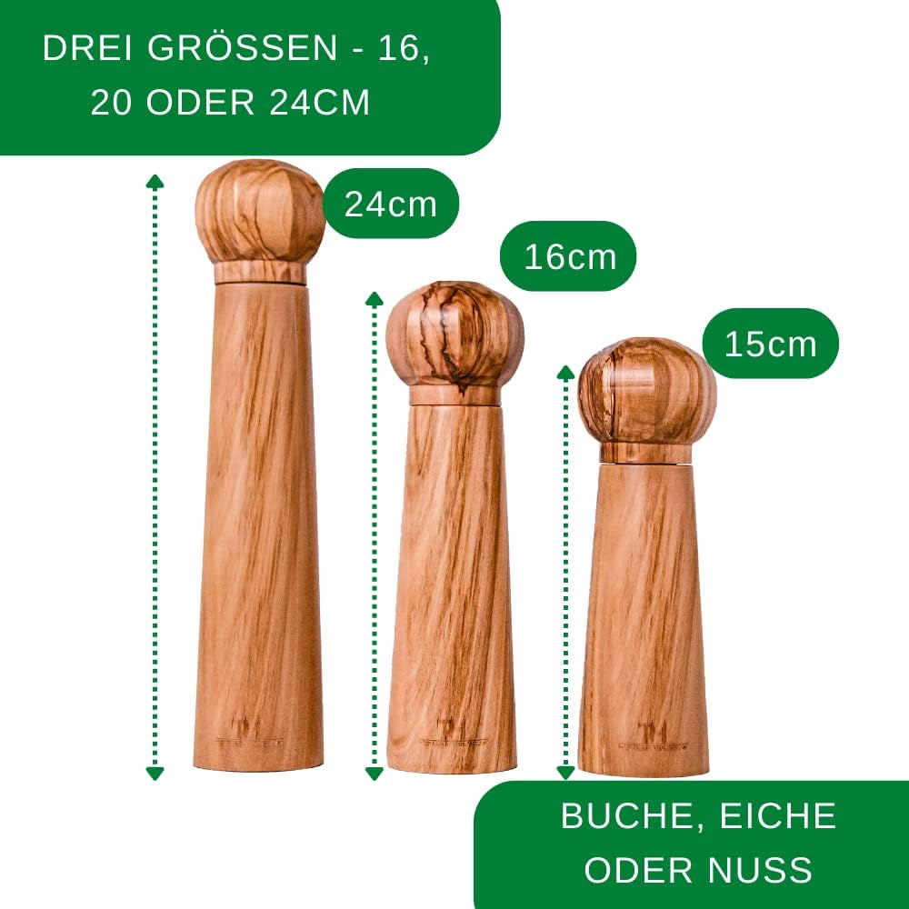 Profi Salz und Pfeffermühle Set - patentiertes Keramikmahlwerk - inkl. Untersetzer &amp; Reinigungspinse