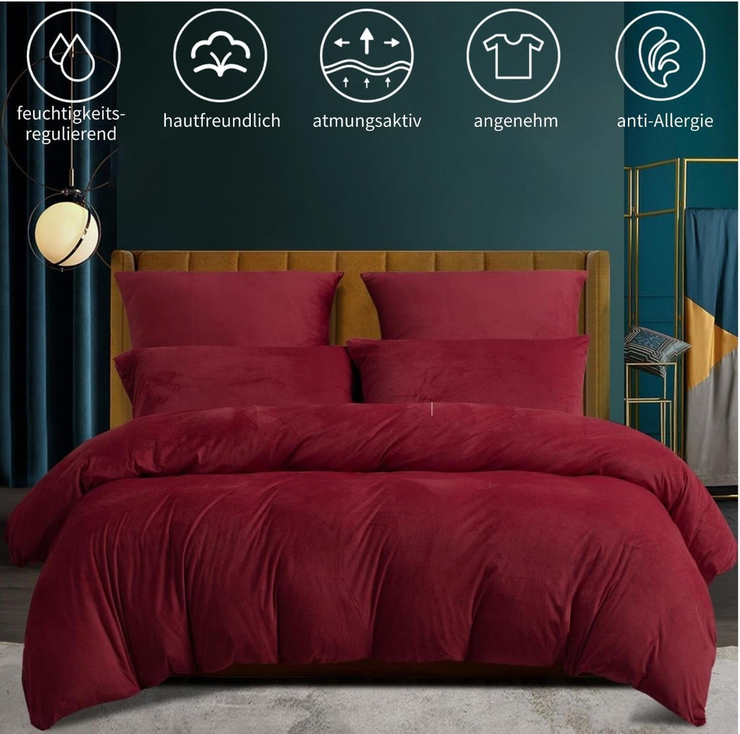 Boqingzhu Biber Bettwäsche 200×220cm Plüsch Rot Weinrot Flanell Winter Warm Kuschelig Flauschig Bett