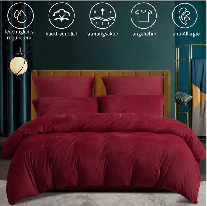 Boqingzhu Biber Bettwäsche 200×220cm Plüsch Rot Weinrot Flanell Winter Warm Kuschelig Flauschig Bett