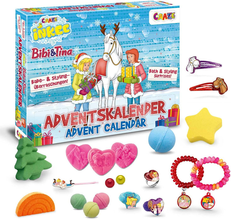 INKEE Bibi & Tina Adventskalender Kinder - Badespass Spielzeug Adventskalender mit Badebomben & Beau