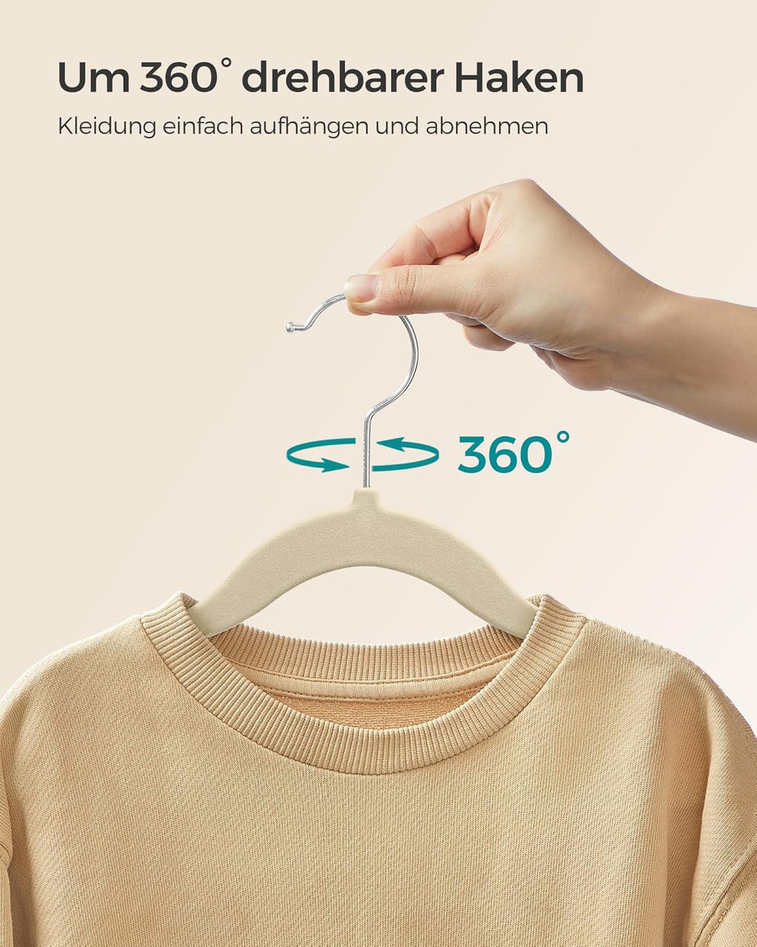SONGMICS Kinderkleiderbügel, 50er Set Kleiderbügel Kinder, Baby-Kleiderbügel, Bügel Samt, 360° drehb