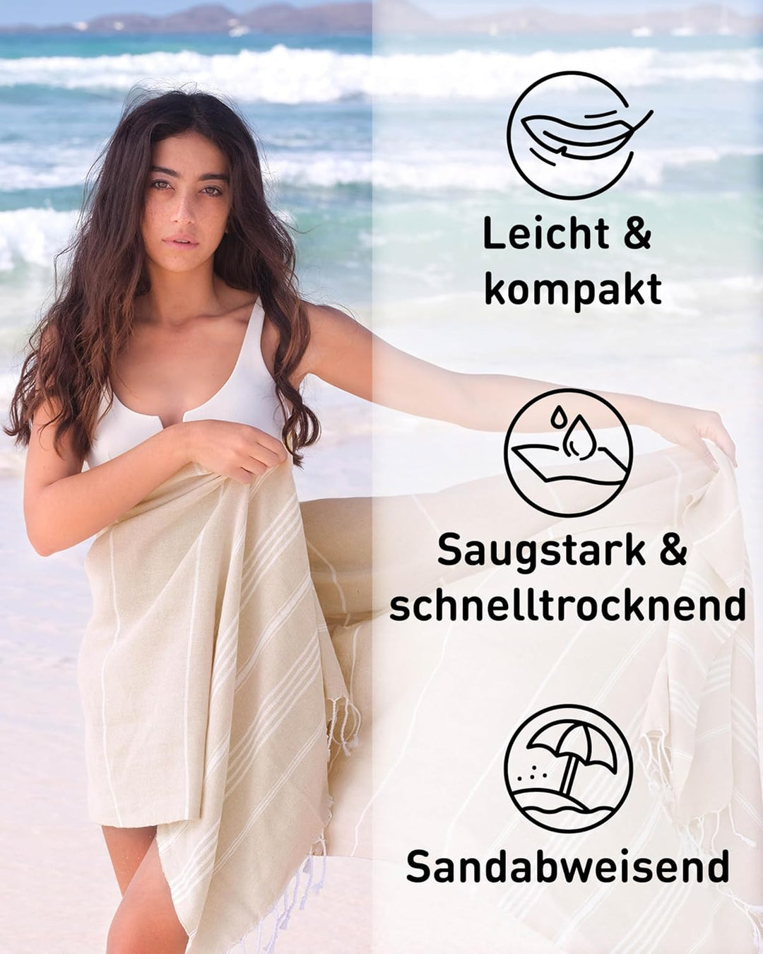 Fit-Flip Hamamtuch aus 100% Baumwolle – saugfähig und schnelltrocknend – türkisches Saunatuch, Stran