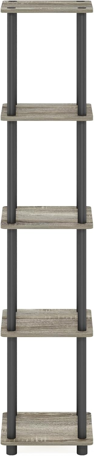 Furinno Viereckiges Regal mit 5 Ebenen, Holz, Französische Eiche Grau/Schwarz, 29.46 x 29.46 x 146.5
