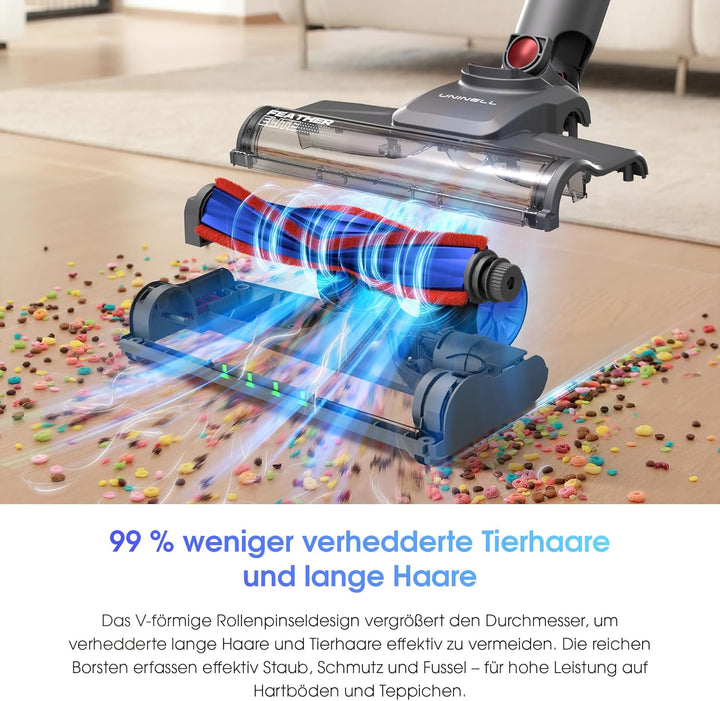UNINELL HOME Akku Staubsauger 45000Pa/450W/60Min,Staubsauger Kabellos Selbstladender mit LED-Display