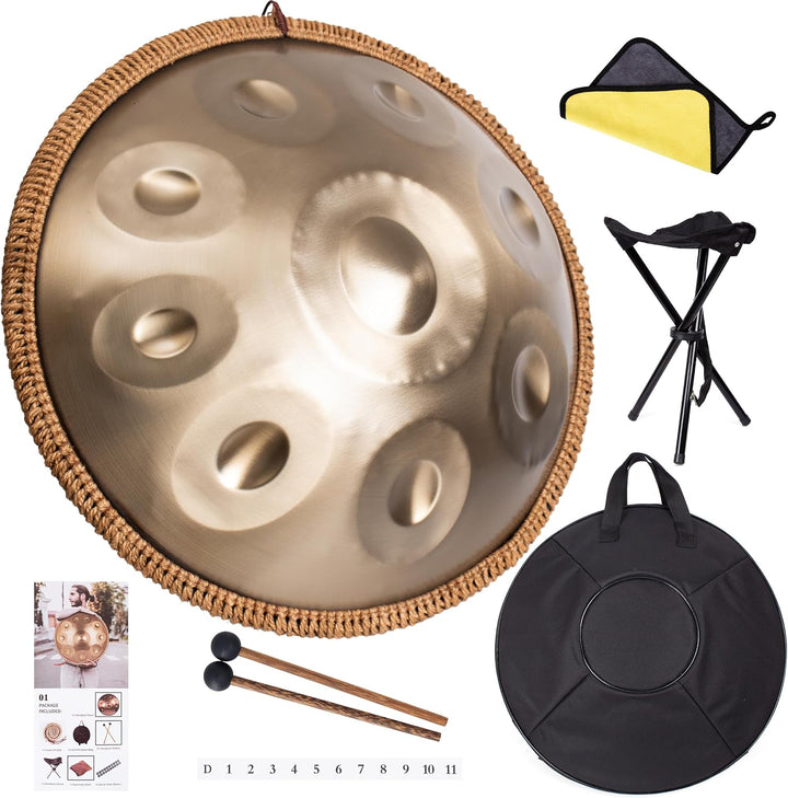 Handpan Drum, 9 Töne G Dur 18 Zoll Steeldrum, Gold, Gold