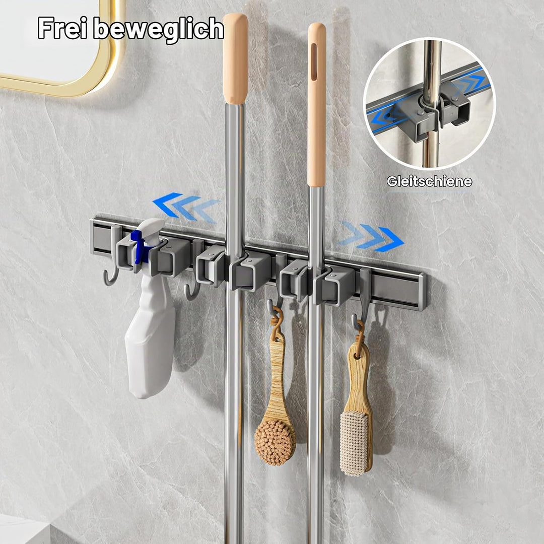 Besenhalterung Wand Ohne Bohren, Besenhalter mit 4 Halter und 5 Haken Beweglicher Wandhalterung Bese