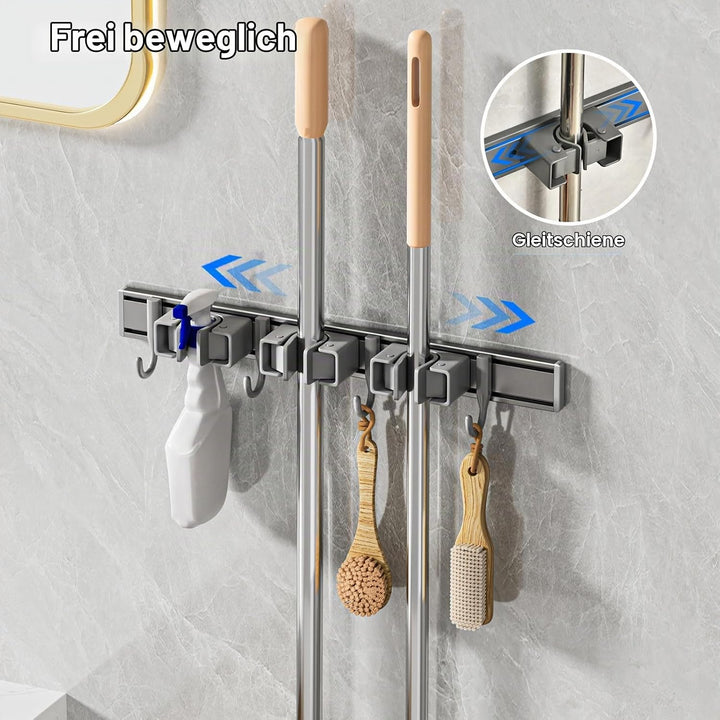 Besenhalterung Wand Ohne Bohren, Besenhalter mit 4 Halter und 5 Haken Beweglicher Wandhalterung Bese