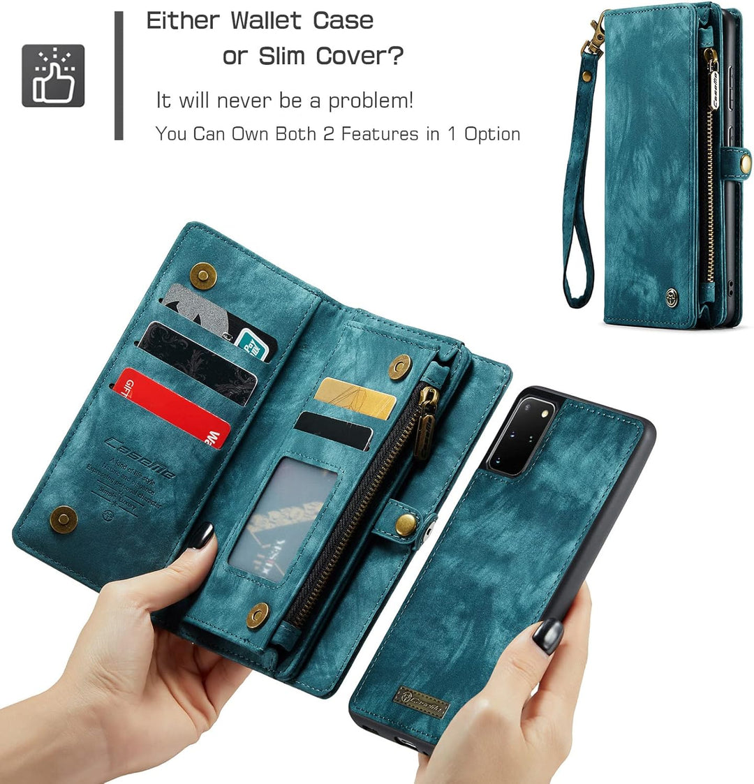 UFinetech 2-in-1 Samsung Galaxy S20 Plus Hülle Handy Tasche Leder TPU Flip Magnetisch Ständer Karten