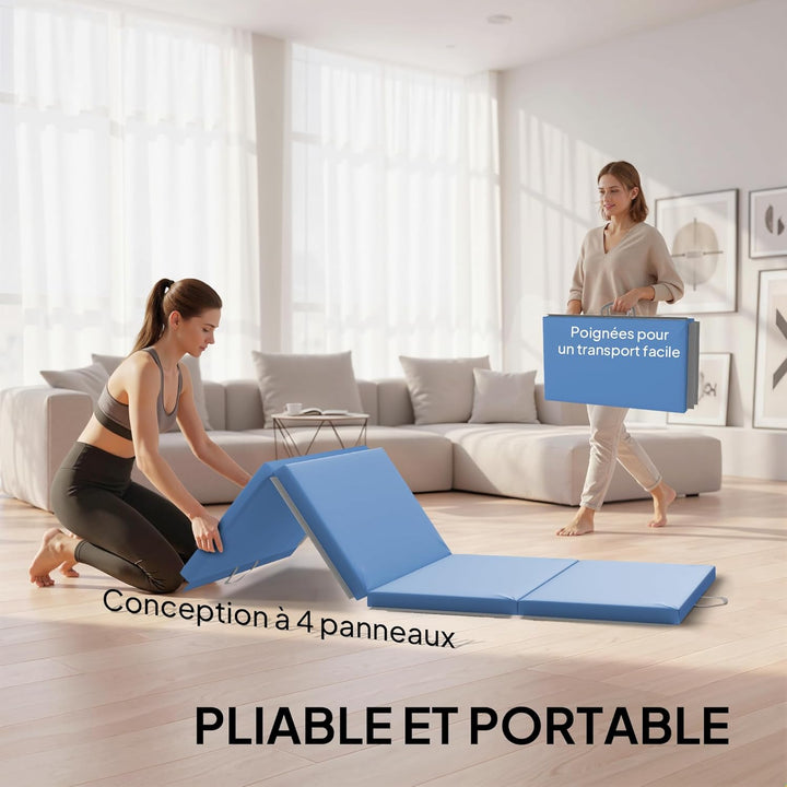 HOMCOM Faltbare Gymnastikmatte, dicke Gymnastikmatte, 180 x 80 x 5 cm, mit Griff, Bodenmatte für Yog