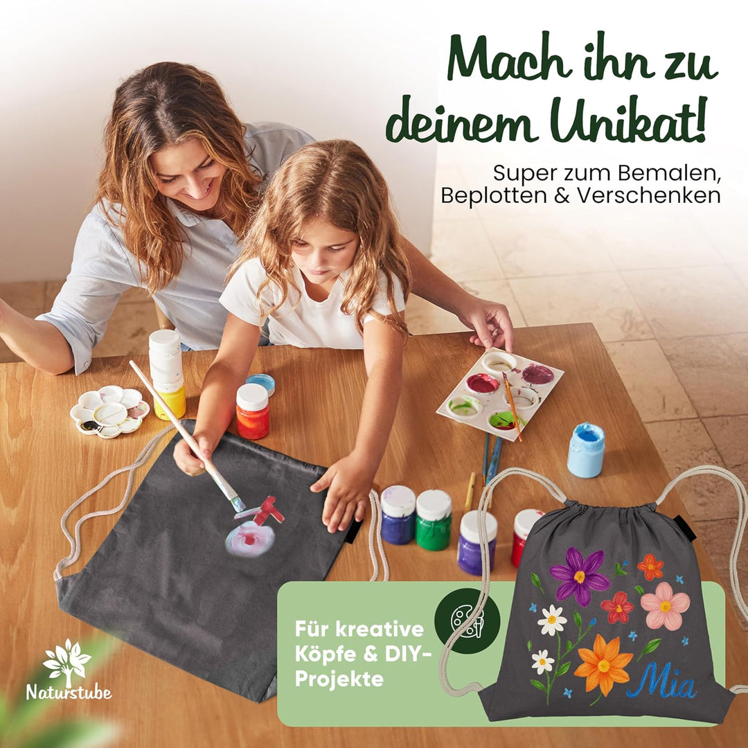 Baumwoll 10er Set Anthrazit Turnbeutel Sportbeutel Zuziehbeutel Gymsack Sack Jute Schule Rucksack, A