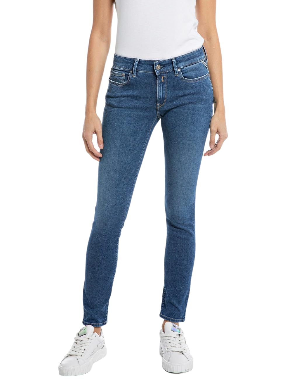 Replay Damen Jeans New Luz Skinny-Fit mit Power Stretch 23W / 28L Medium Blue 009, 23W / 28L Medium