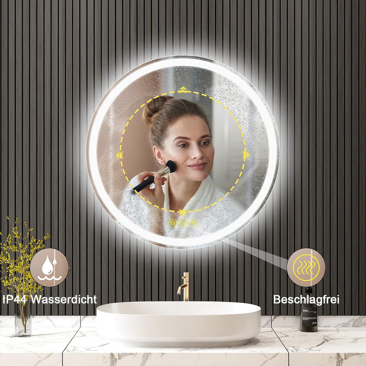 AI-LIGHTING Badspiegel Rund mit Beleuchtung 50 cm Led Badezimmerspiegel mit Beleuchtung Antibeschlag