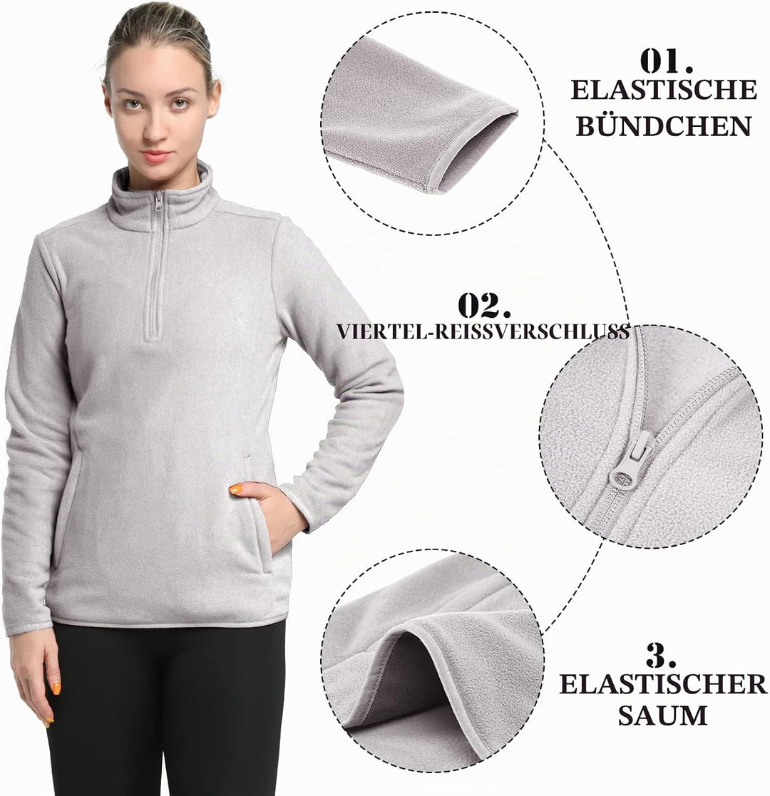 33,000ft Damen Fleece Pullover mit Halbreissverschluss Stehkragen Fleecepullover Sweatjacke Winter W