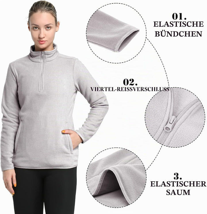 33,000ft Damen Fleece Pullover mit Halbreissverschluss Fleeceshirt Winter Warm Ski-Pullover Microfle