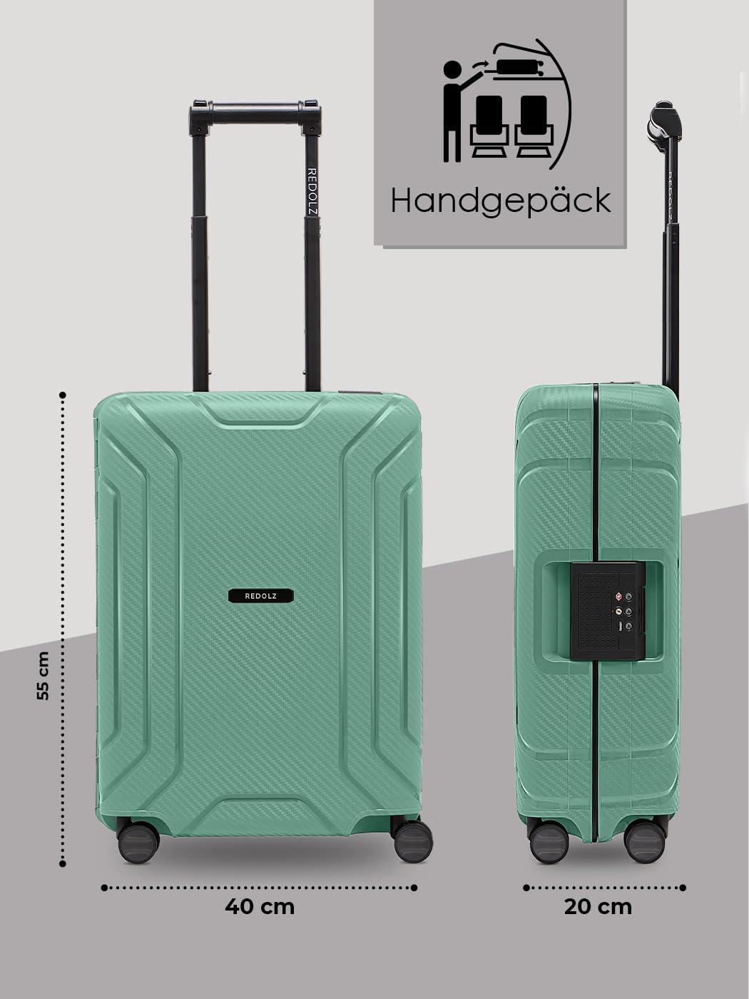 REDOLZ Hartschalen Kabinen-Koffer ohne Reissverschluss | 3-Punkt-Verschluss-System | Kleiner Trolley