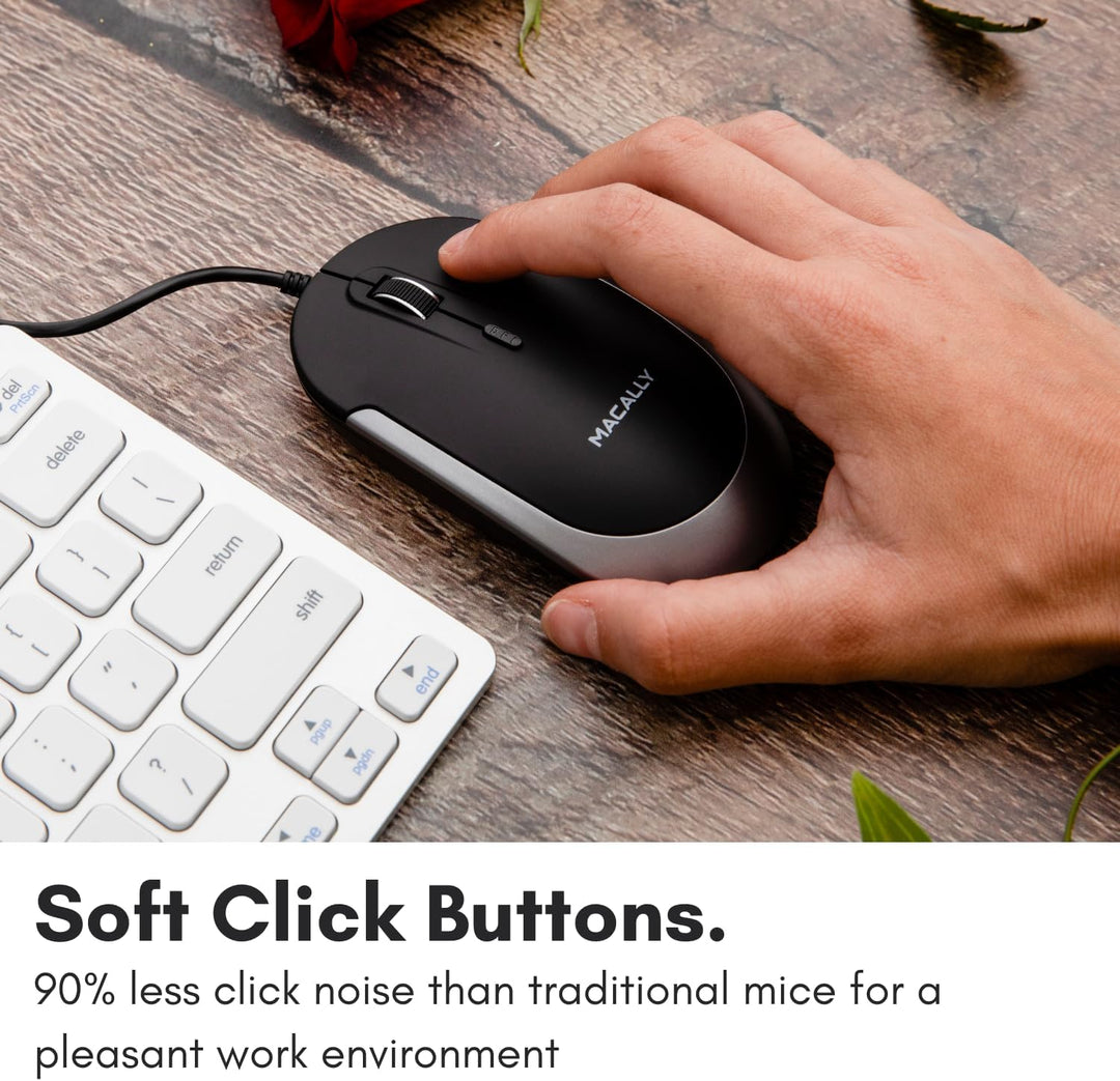 Macally DYNAMOUSE, MacBook Maus mit 3 Tasten und Scrollrad, optisch mit Kabel, Mouse für USB-A Noteb