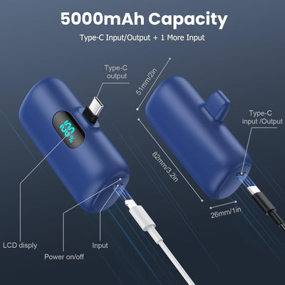 Feob Power Bank USB C 5000mAh, 15W PD 3.0A Schnelles Aufladen Powerbank Schlank LCD Display Extrener