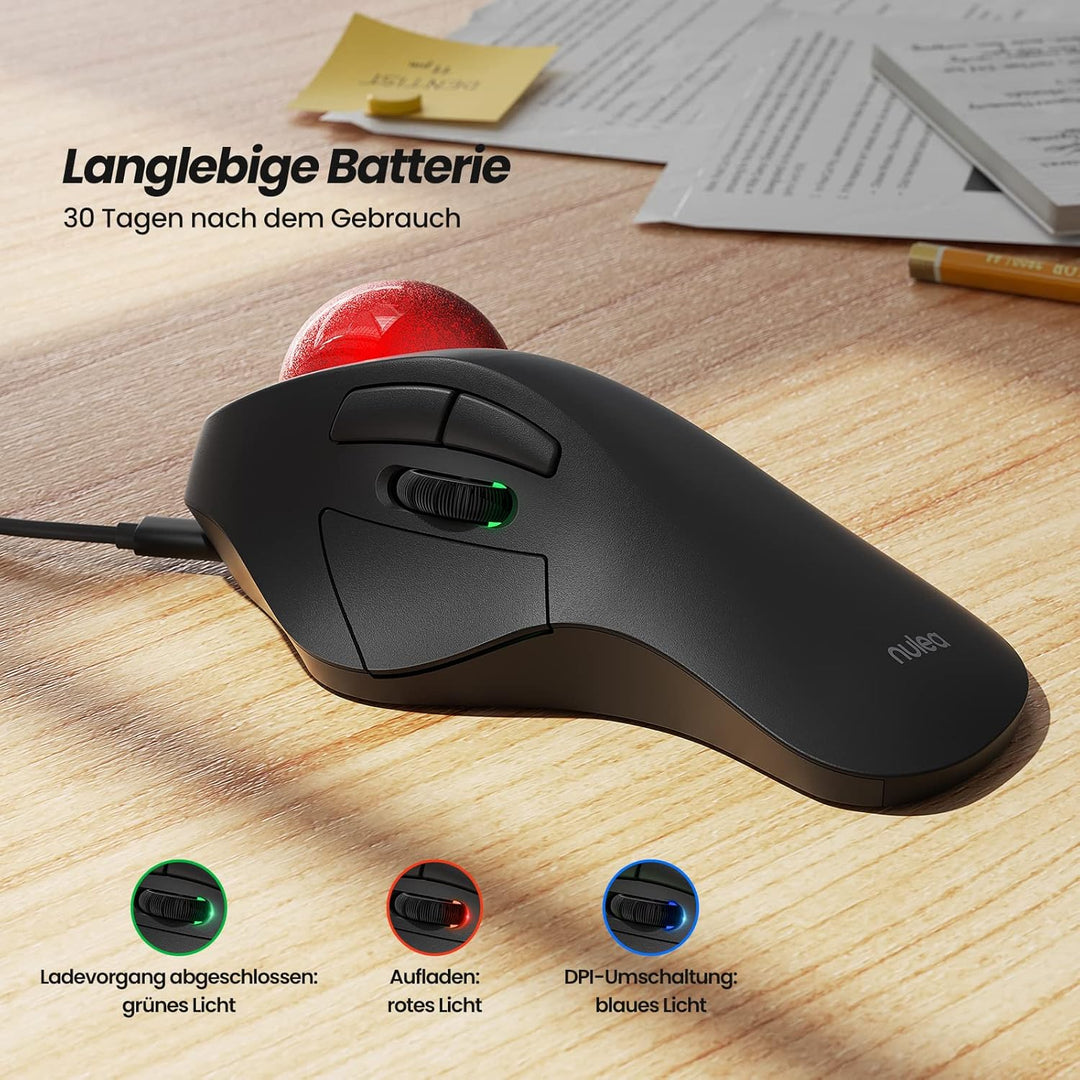 Nulea M505B Mouse Kabellose Trackball-Maus, wiederaufladbare ergonomische RGB-Rollerball-Maus, einfa