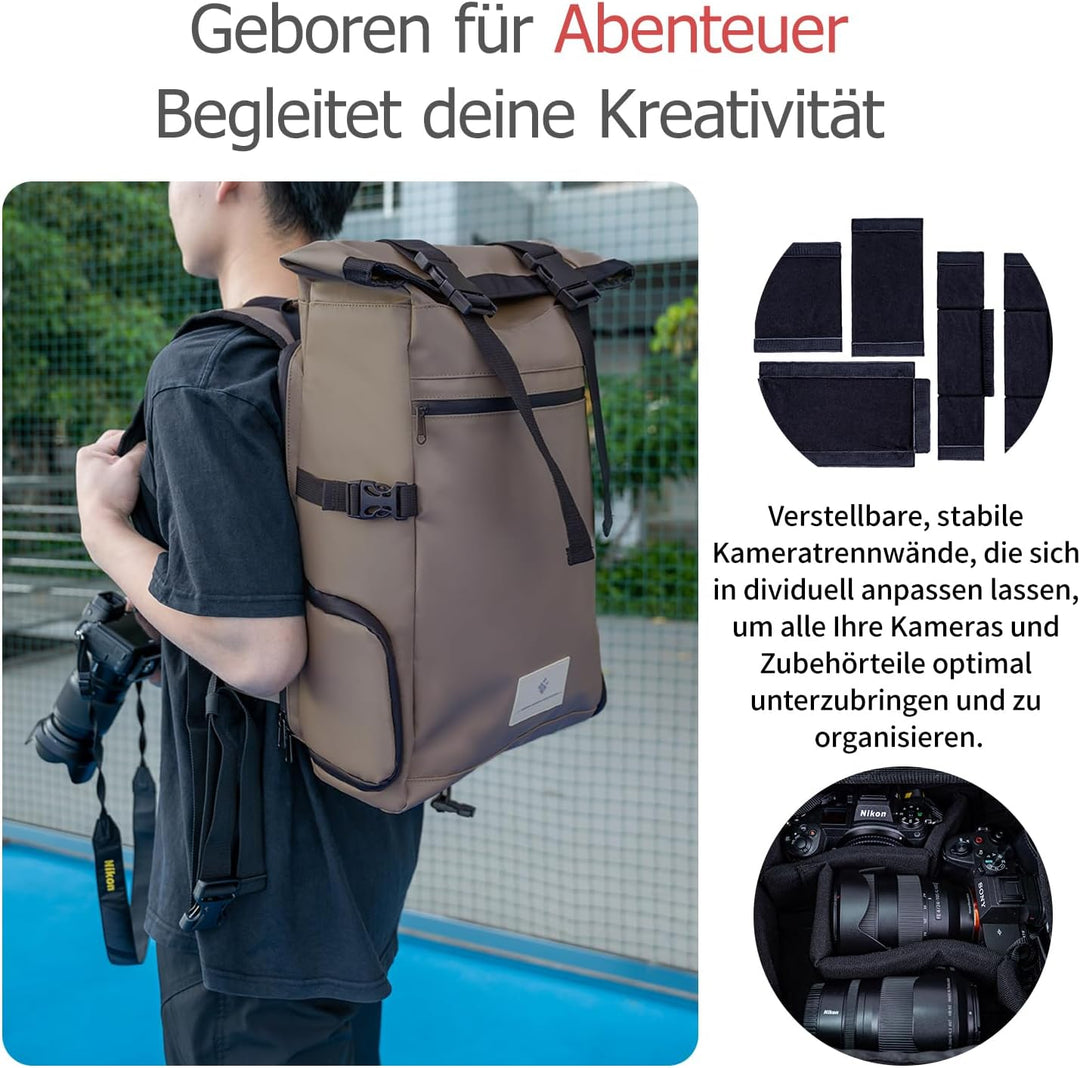 Kamerarucksack wasserdicht mit Trinksystem | Modularer Fotorucksack für Stativ | Schneller Kamera-Zu