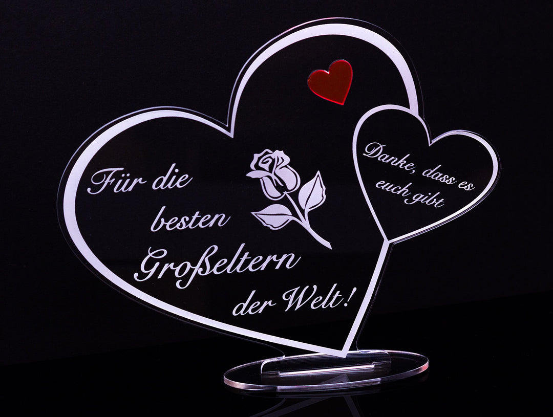 Acryl Schild in Herz Form Für die besten Grosseltern der Welt die perfekte Geschenkidee, mit Lasergr