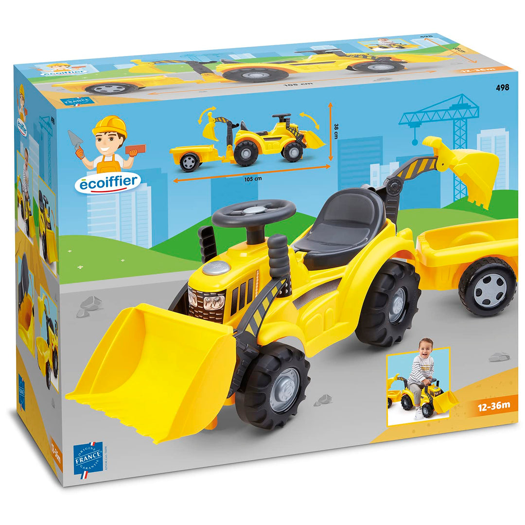 Ecoiffier Spielzeug – 498 – Rutschauto Tracto Schaufel mit Anhänger – Outdoor-Spiel für Kinder – 12-
