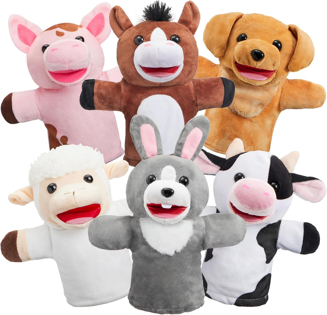 JOYIN 6 Stück Tier Handpuppen Spielzeug Set für Kinder,Freunde Im Tiergarten, Deluxe plüschtiere Kin
