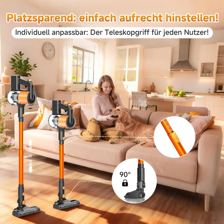 Hearten Akku Staubsauger Kabellos mit LED Display, Leise, 3 Betriebsarten, Kabelloser Staubsauger mi
