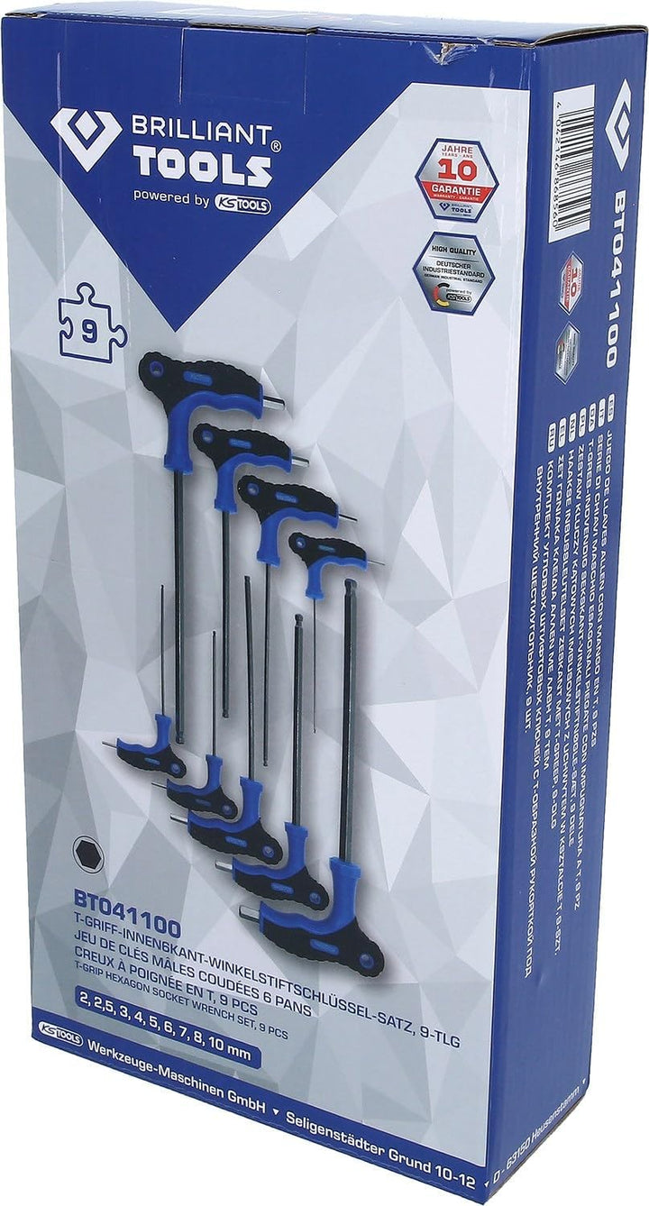 BRILLIANT TOOLS BT041100 T-Griff-Innen6kant-Winkelstiftschlüssel-Satz, 9-TLG. [Powered by KS Tools]