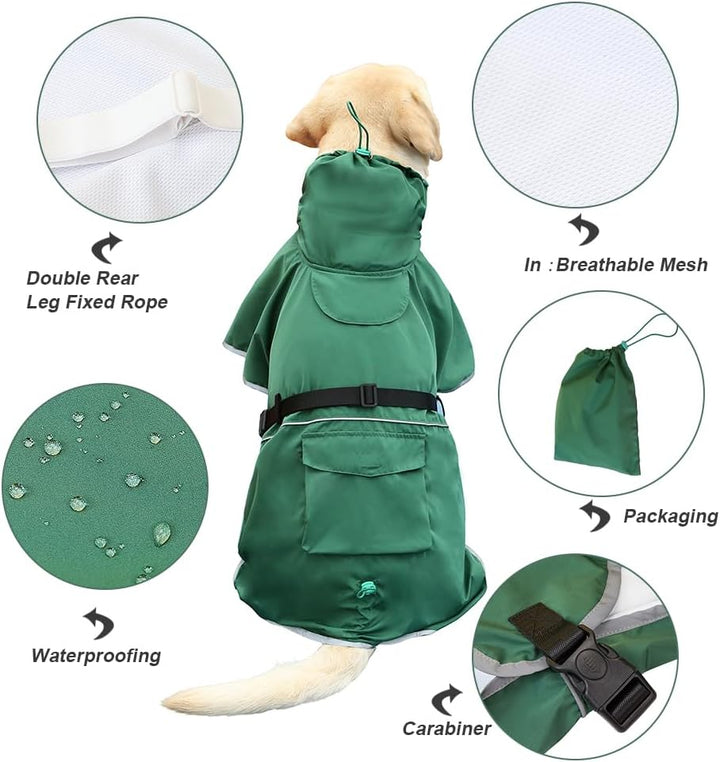 Hunde-Regenmantel mit Kapuze, Wasserdicht, Verstellbar, Leicht, für Kleine, Mittlere und Grosse Hund