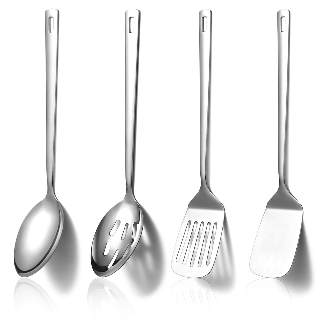 HOMQUEN Edelstahl Küchenutensilien Set 4pcs, Kochutensilien Set, Küchenwerkzeuge Spatel Set, Kochlöf